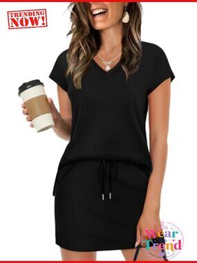 Two Piece Skirt Set Cap Sleeve V Neck Top Tennis Skort Built-in Shorts Womens